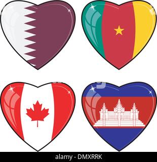 Ensemble d'images vectorielles des coeurs avec les drapeaux du Cambodge, camer Illustration de Vecteur