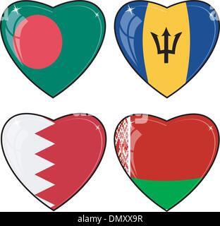 Ensemble d'images vectorielles des coeurs avec les drapeaux du Bangladesh, Bar Illustration de Vecteur