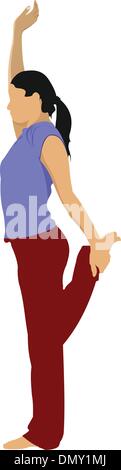 Woman practicing Yoga exercices. Vector Illustration of girl isolé sur fond blanc. Illustration de Vecteur