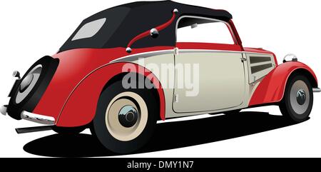 Rouge-blanc 50-ans location cabriolet sur la route. Vector illustration Illustration de Vecteur