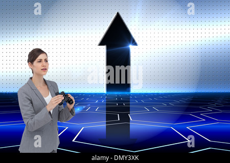 Composite image of businesswoman with binoculars Banque D'Images