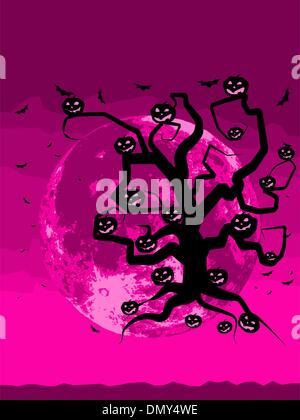 Arbre d'Halloween avec des chauves-souris et les citrouilles. EPS 8 Illustration de Vecteur
