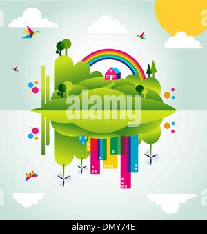 Happy green city spring time concept illustration Illustration de Vecteur