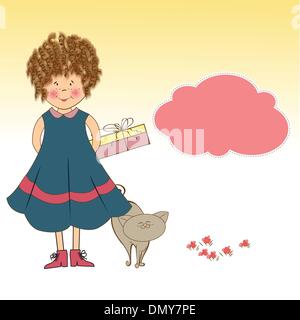 Jeune fille curly elle cacher un cadeau Illustration de Vecteur