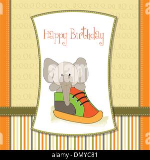 Joyeux Anniversaire Carte Avec Un Elephant Cache Dans Une Chaussure Image Vectorielle Stock Alamy