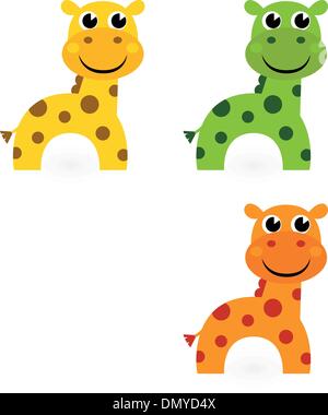 Funny girafe colorés set isolated on white Illustration de Vecteur