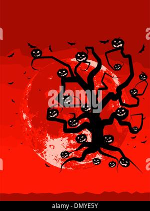 Arbre d'Halloween avec des chauves-souris et les citrouilles. EPS 8 Illustration de Vecteur