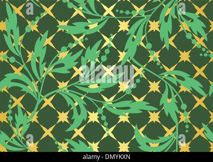 Seamless vector pattern vert foncé avec remplages d'or Illustration de Vecteur