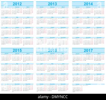 Calendrier 2012, 2013, 2014, 2015, 2016, 2017 Illustration de Vecteur