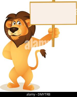 Funny cartoon lion avec blank sign Illustration de Vecteur