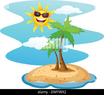Île tropicale avec drôle de caractère sun Illustration de Vecteur
