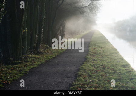 À côté du chemin de halage Misty Grand Union Canal dans l'affaire Cosgrove, Northamptonshire Banque D'Images