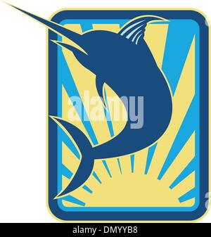 Blue Marlin Fish Jumping Retro Illustration de Vecteur