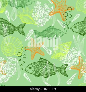 Dessiné à la main motif transparente de la mer Illustration de Vecteur