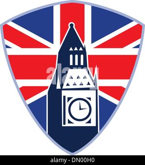 Tour de l'horloge de Big Ben Londres drapeau britannique Illustration de Vecteur