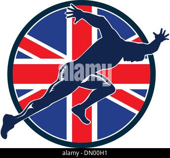 Runner Sprinter Lancer drapeau britannique Circle Illustration de Vecteur