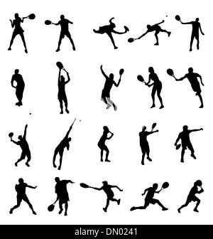 Jeu de silhouettes de tennis Illustration de Vecteur