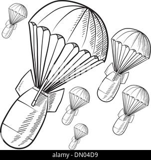 Croquis des bombes parachute Illustration de Vecteur