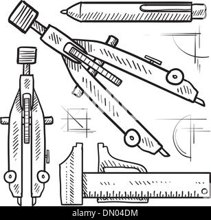 Outils de l'architecte esquisse assortiment Illustration de Vecteur