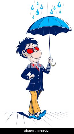 L'homme dessin animé avec parapluie ouvert Illustration de Vecteur