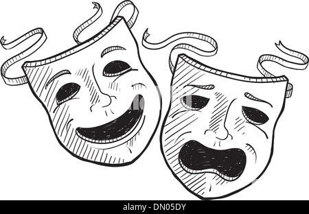 Les masques de théâtre dessin vectoriel Illustration de Vecteur