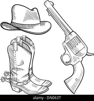 Objets Cowboy sketch Illustration de Vecteur