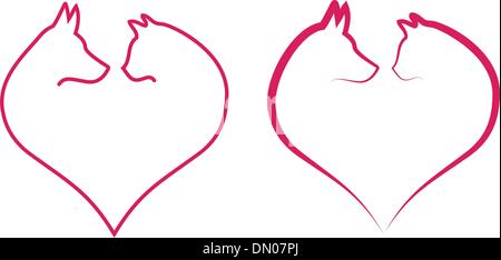 Chat et chien en rouge coeur, vector Illustration de Vecteur