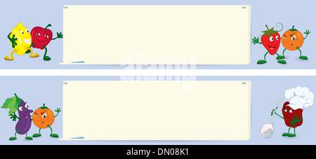 Les fruits et légumes-cartoon-caractères-menu-banner Illustration de Vecteur