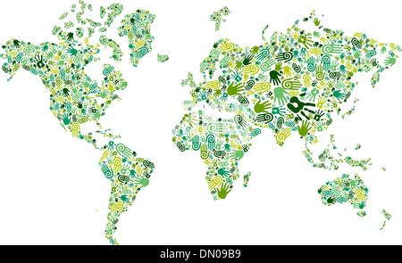 Rendez-vous sur la carte du monde mains vert Illustration de Vecteur