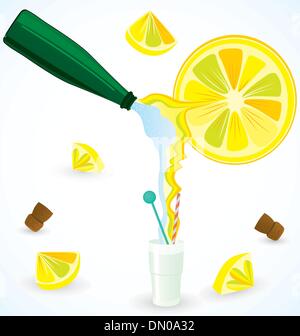 L'eau pétillante avec le mélange de jus de citron frais Illustration de Vecteur