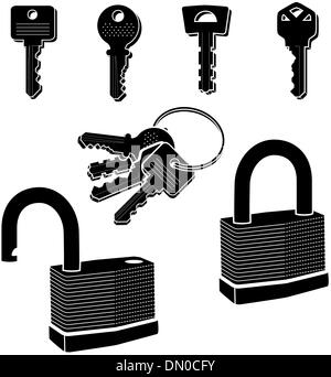 Les clés et les cadenas vector silhouettes Illustration de Vecteur