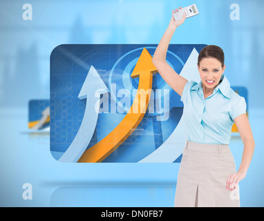 Image composite de furious classy businesswoman throwing sa calculatrice Banque D'Images