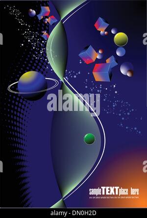 Résumé Contexte L'espace avec des étoiles et des boules, cube d'images. Ve Illustration de Vecteur