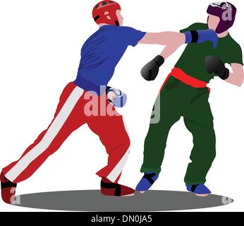 Kickboxing. Le sportif dans un poste. Sports de combat orientaux. Illustration de Vecteur