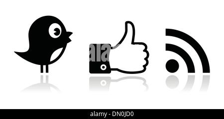 Twitter, Facebook, RSS noir brillant icons set Illustration de Vecteur