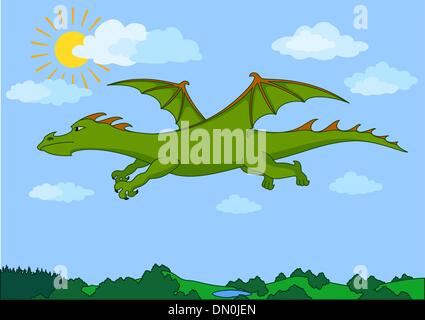 Green fairy dragon vole dans le ciel bleu Illustration de Vecteur