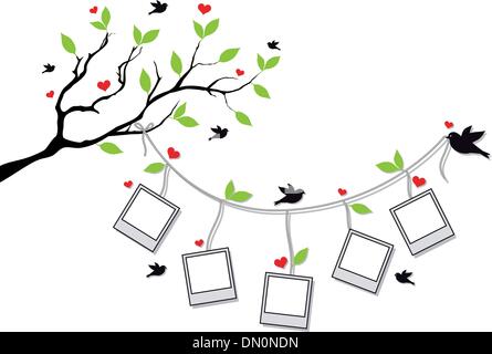 Arbre avec des cadres photo et des oiseaux, vector Illustration de Vecteur