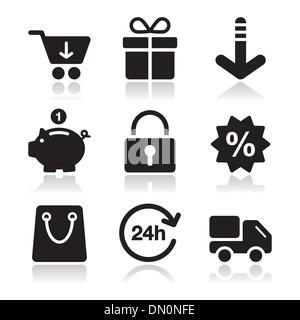 Shopping sur internet icons set noir avec ombre Illustration de Vecteur