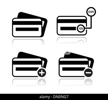 Carte de crédit, code CVV icons set noir avec ombre Illustration de Vecteur