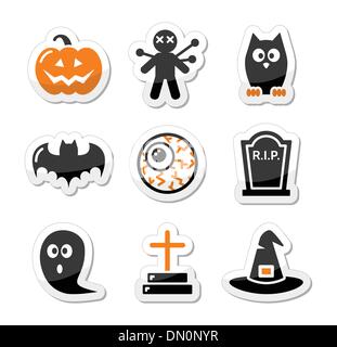 Noir Halloween icons set en tant qu'étiquettes Illustration de Vecteur