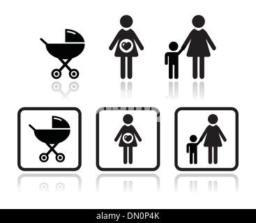 Icons set bébé - transport, femme enceinte, famille Illustration de Vecteur