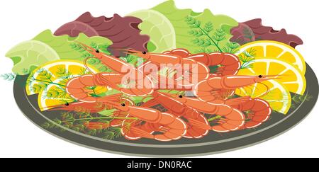 Plat de crevettes et légumes Illustration de Vecteur