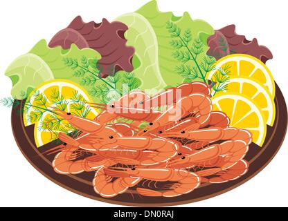 Plat de crevettes et légumes Illustration de Vecteur