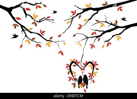 Les oiseaux sur arbre d'automne en plein coeur nest, vector Illustration de Vecteur