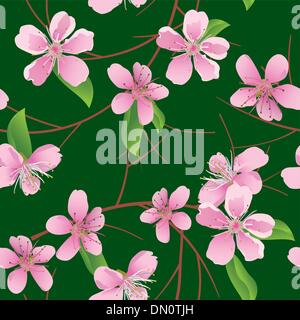 Vert foncé vecteur modèle transparent avec fleurs de pêchers Illustration de Vecteur