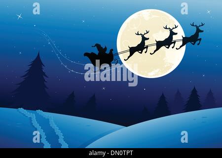 Santas sleigh voyageant pour livrer ses cadeaux à Noël Illustration de Vecteur