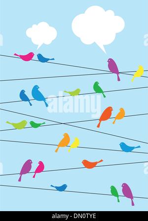 Assis sur les oiseaux sur le fil, vector background Illustration de Vecteur