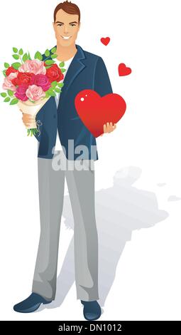 Homme avec bouquet de roses Illustration de Vecteur