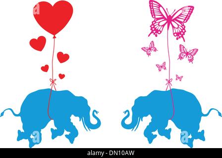 Éléphant avec coeurs et papillons, vector Illustration de Vecteur