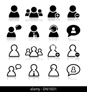 Icônes noires de l'utilisateur set - service à la clientèle d'affaires, personnel, avatars Illustration de Vecteur